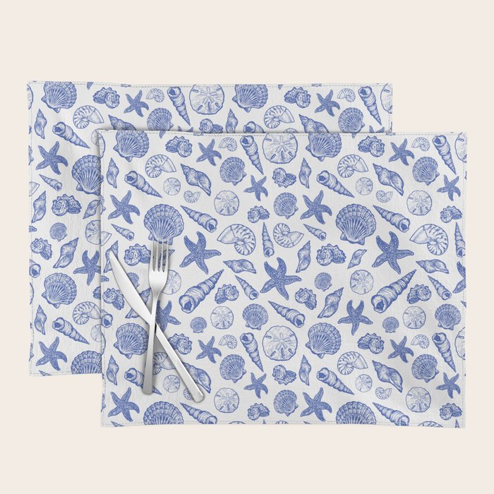 Blue Seashell Print Placemat Gallery Image 1