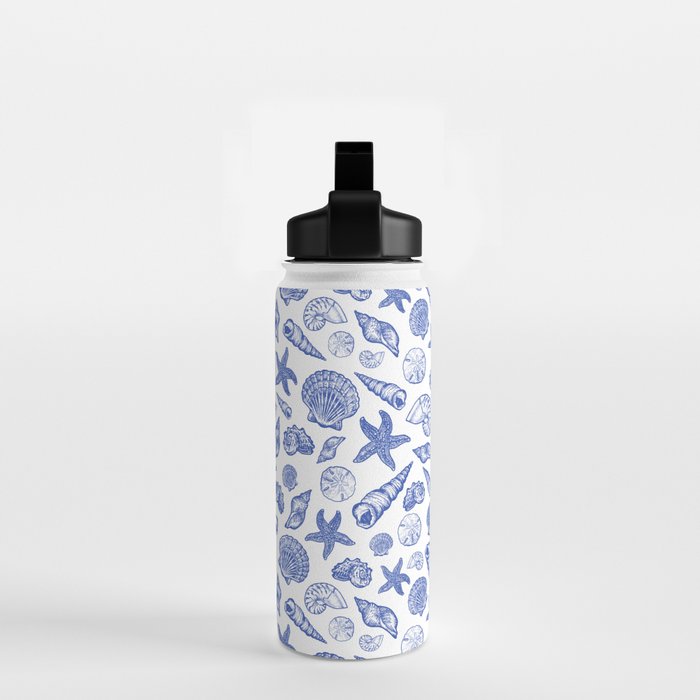Blue Seashell Print Water Bottle Gallery Image 2
