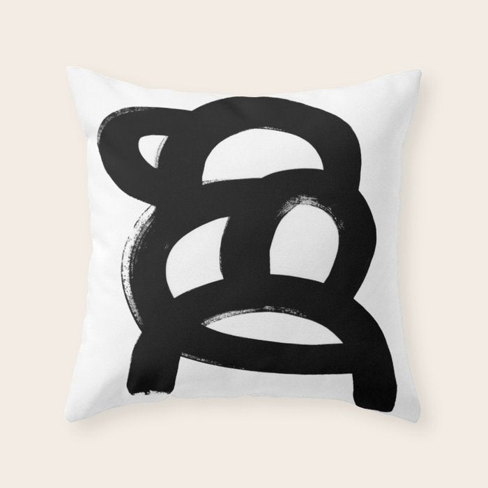 Black & White Minimalist Abstract Mid century Ink Art Dark Brush Strokes Throw Pillow Gallery Image 1