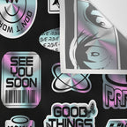 Retro holographic Y2K sticker pattern Wall Tapestry Gallery Image 3