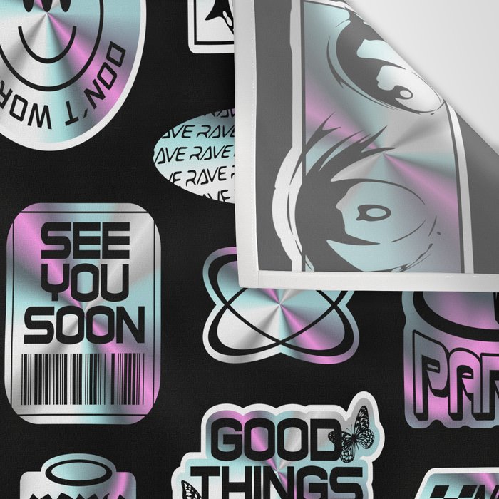 Retro holographic Y2K sticker pattern Wall Tapestry Gallery Image 3