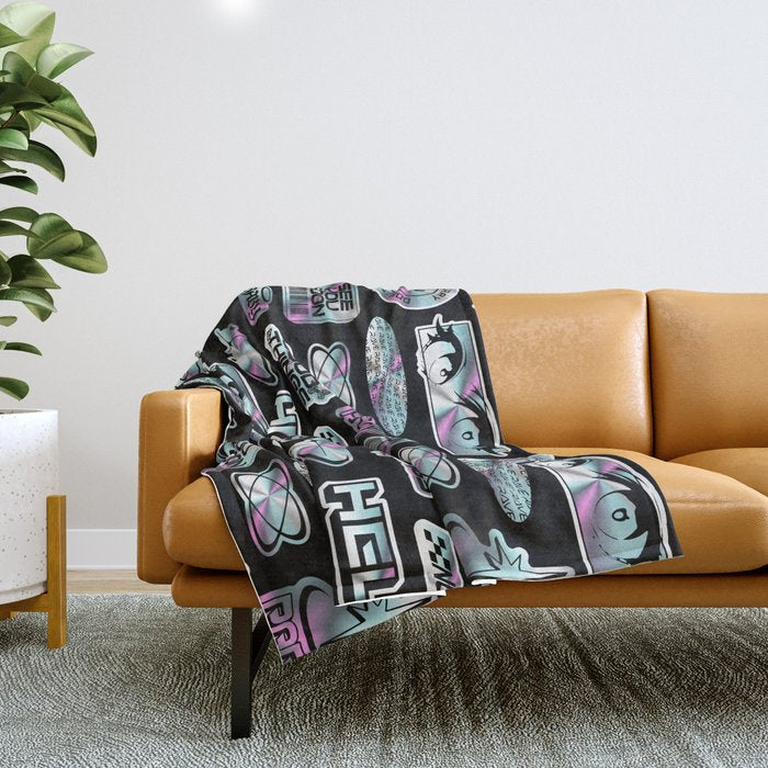 Retro holographic Y2K sticker pattern Throw Blanket Gallery Image 1