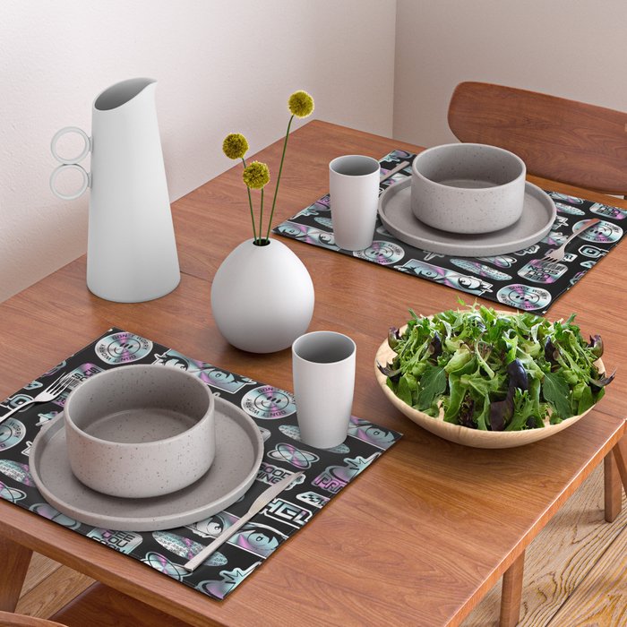 Retro holographic Y2K sticker pattern Placemat Gallery Image 2