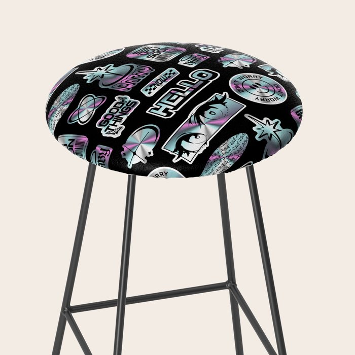 Retro holographic Y2K sticker pattern Stool Gallery Image 2