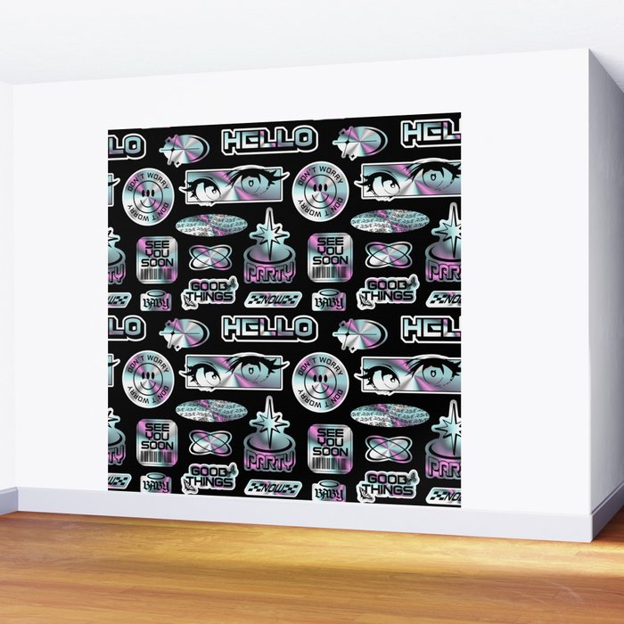 Retro holographic Y2K sticker pattern Wall Mural Gallery Image 2