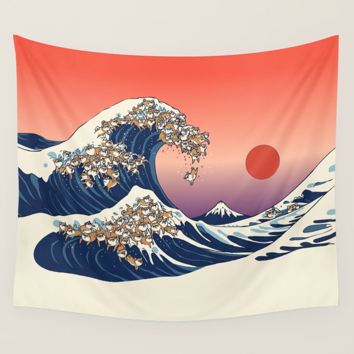 The Great Wave of Shiba Inu Wall Tapestry Gallery Image 4