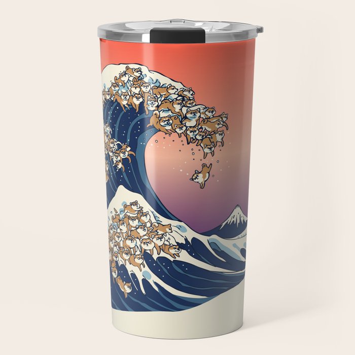The Great Wave of Shiba Inu Travel Mug Gallery Image 1
