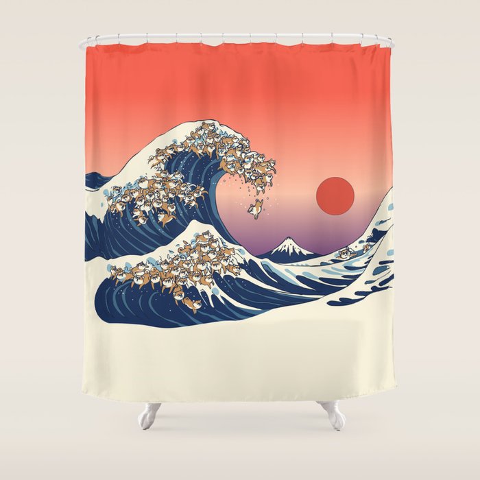 The Great Wave of Shiba Inu Shower Curtain Gallery Image 1