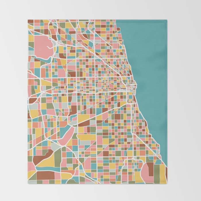 Chicago Map Art Throw Blanket Gallery Image 2