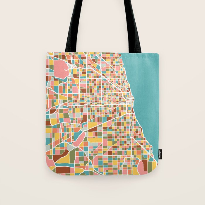 Chicago Map Art Tote Bag Gallery Image 1