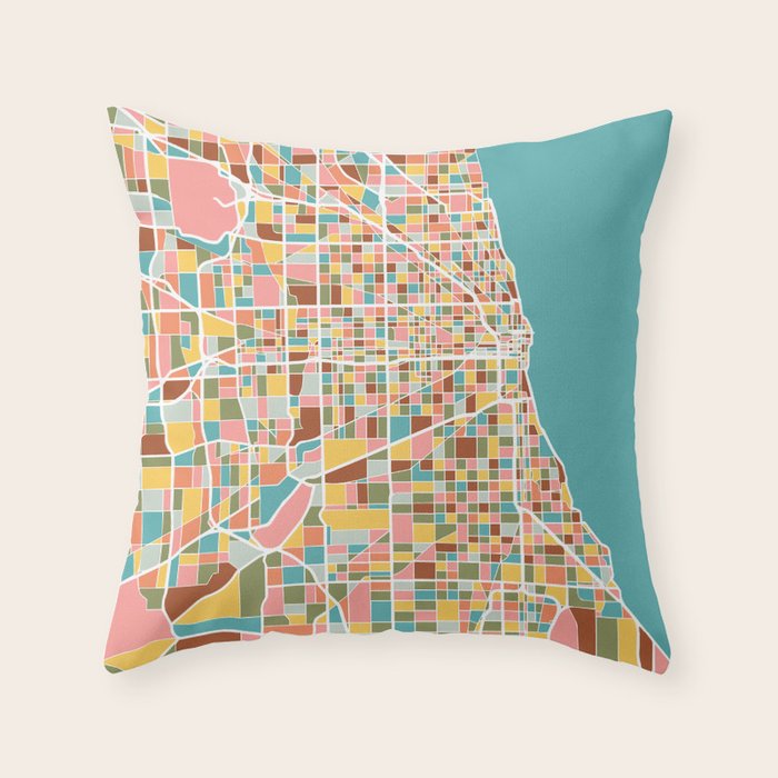 Chicago Map Art Throw Pillow Gallery Image 6