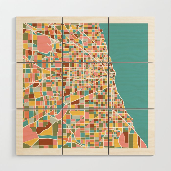 Chicago Map Art Wood Wall Art Gallery Image 1