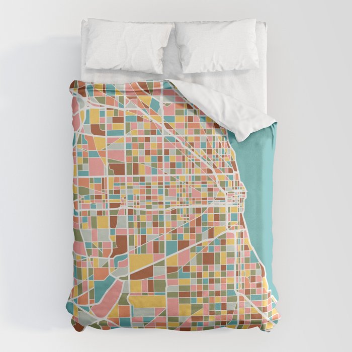 Chicago Map Art Duvet Cover Gallery Image 1