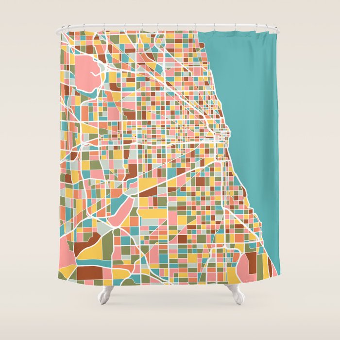 Chicago Map Art Shower Curtain Gallery Image 1