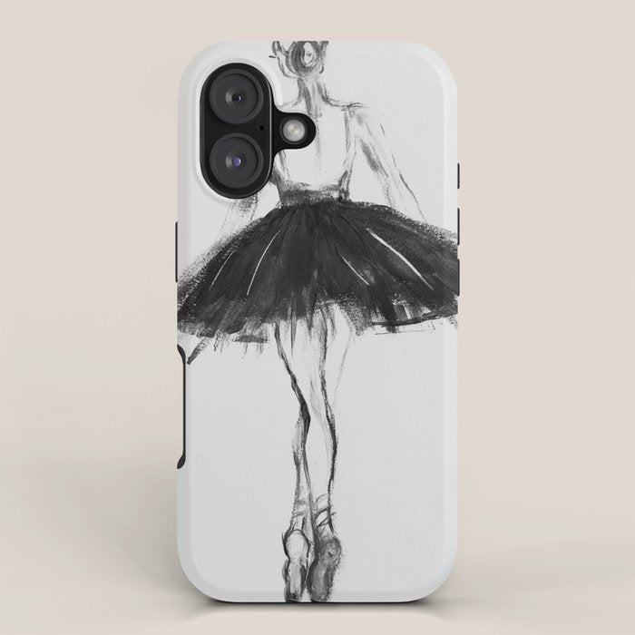 Ballerina, black white, pastel, charcoal iPhone Case Gallery Image 1