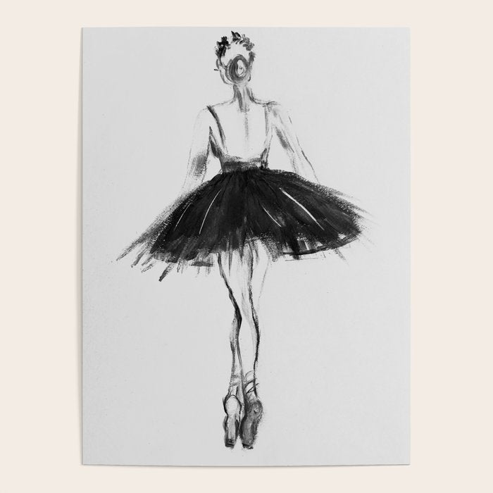 Ballerina, black white, pastel, charcoal Poster Gallery Image 1