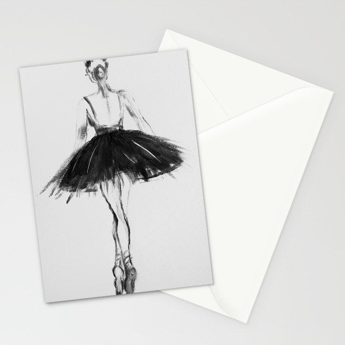 Ballerina, black white, pastel, charcoal Stationery Card Gallery Image 2