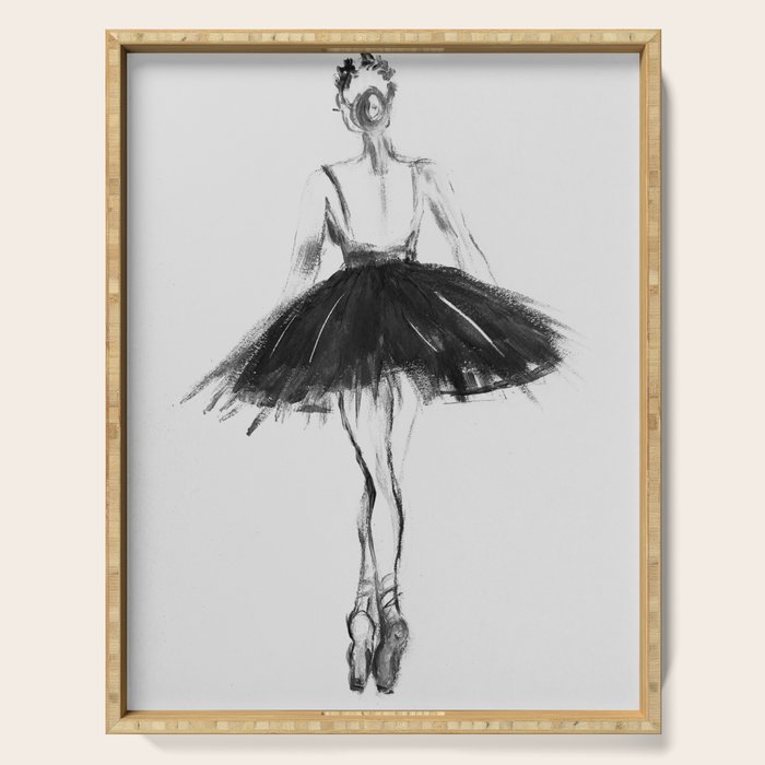 Ballerina, black white, pastel, charcoal Serving Tray Gallery Image 1