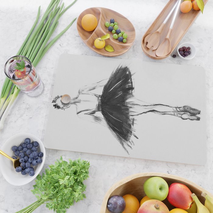 Ballerina, black white, pastel, charcoal Cutting Board Gallery Image 2