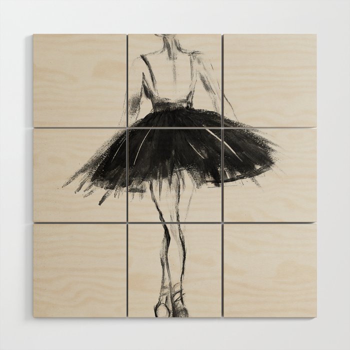 Ballerina, black white, pastel, charcoal Wood Wall Art Gallery Image 1