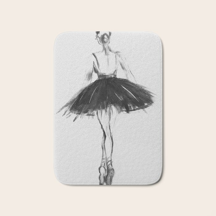 Ballerina, black white, pastel, charcoal Bath Mat Gallery Image 1