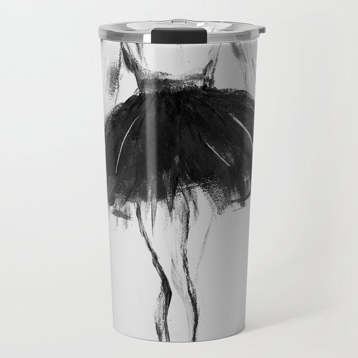Ballerina, black white, pastel, charcoal Travel Mug Gallery Image 1