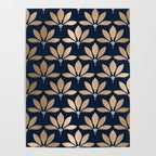 Gold and Navy Art Deco Leaf Design Poster Gallery Image 4