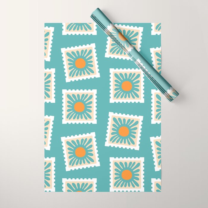 Vintage flower postage stamp pattern Wrapping Paper Gallery Image 1