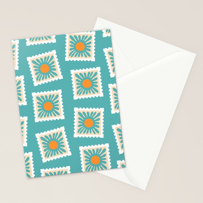 Vintage flower postage stamp pattern Stationery Card Gallery Image 2