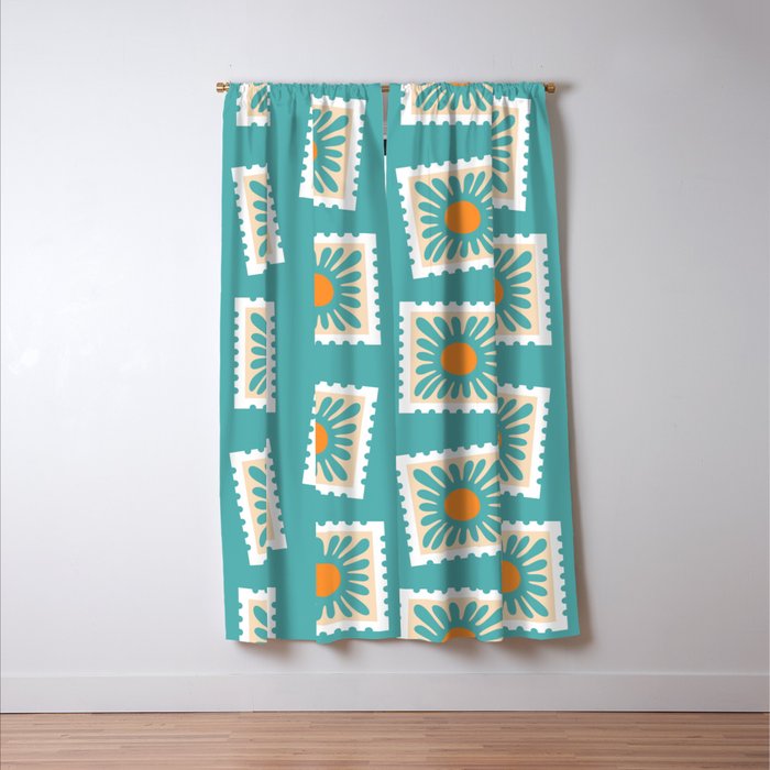 Vintage flower postage stamp pattern Window Curtain Gallery Image 3