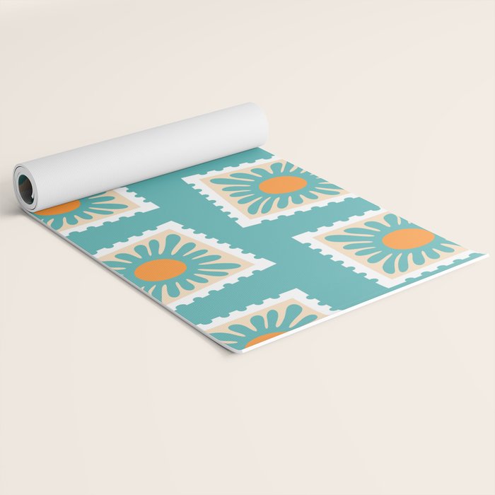 Vintage flower postage stamp pattern Yoga Mat Gallery Image 2