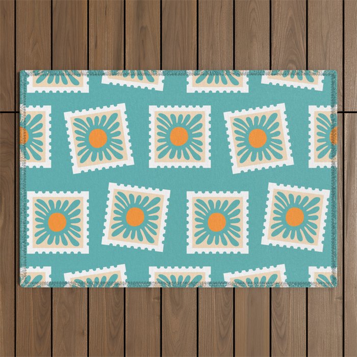 Vintage flower postage stamp pattern Outdoor Rug Gallery Image 1