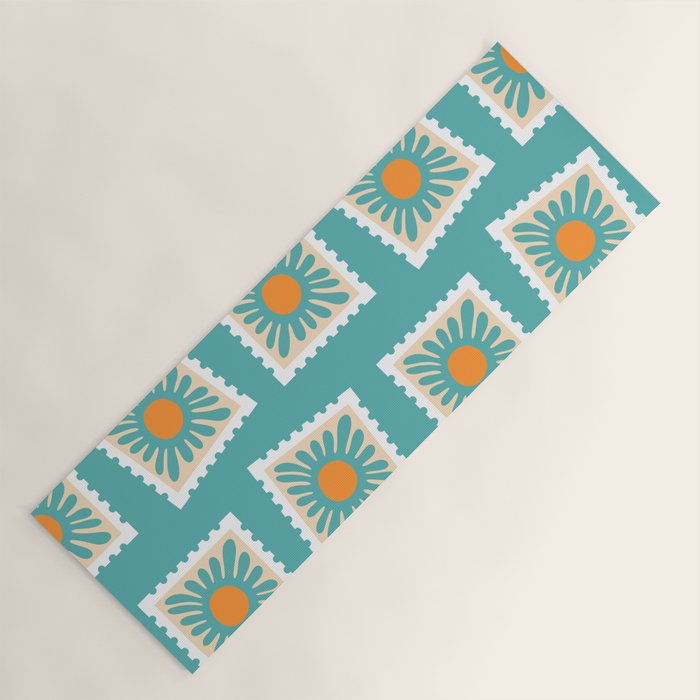 Vintage flower postage stamp pattern Yoga Mat Gallery Image 1
