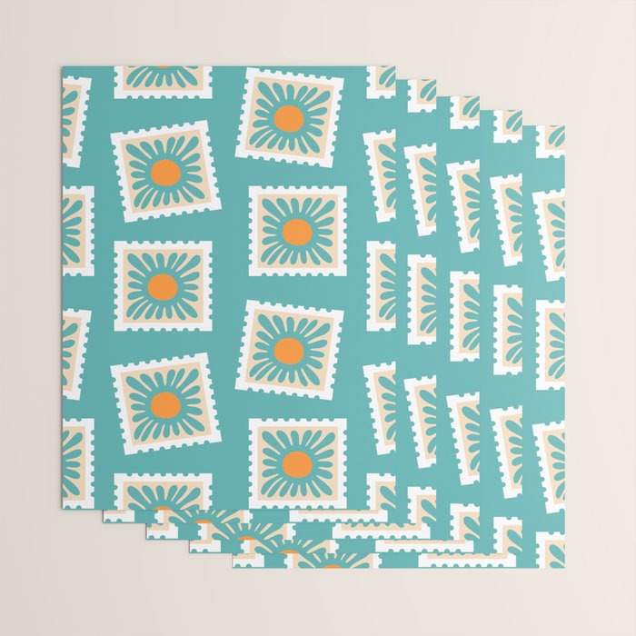 Vintage flower postage stamp pattern Wrapping Paper Gallery Image 3