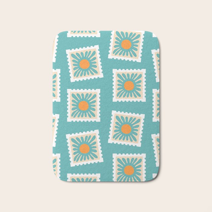Vintage flower postage stamp pattern Bath Mat Gallery Image 1