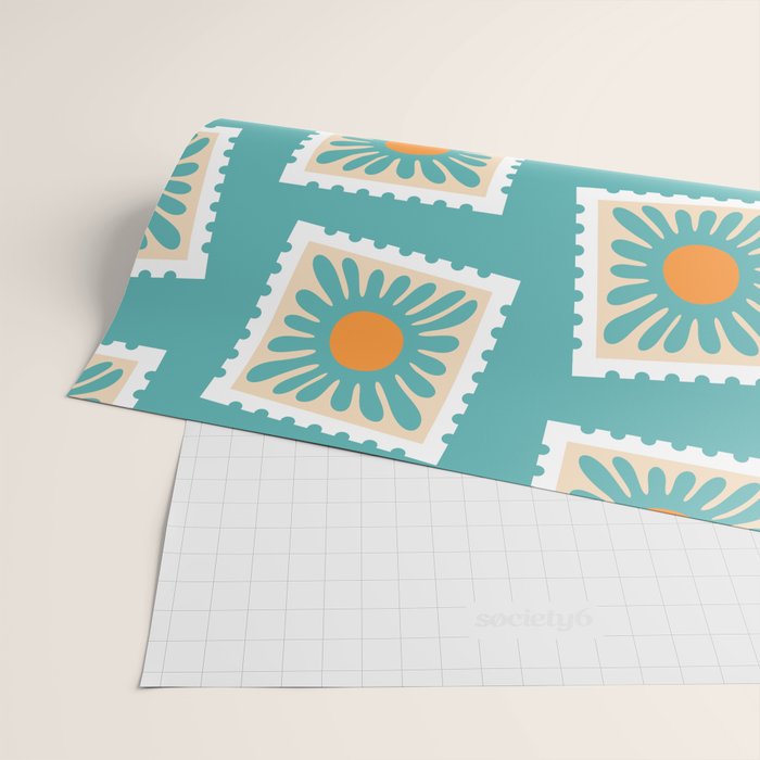 Vintage flower postage stamp pattern Wrapping Paper Gallery Image 2