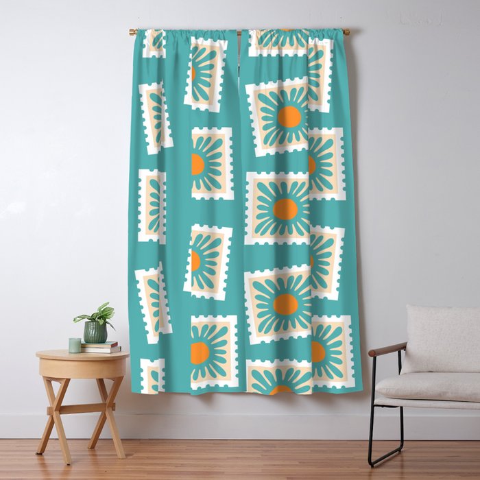Vintage flower postage stamp pattern Window Curtain Gallery Image 1