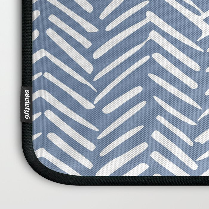 Abstract Herringbone Pattern, Rustic, Blue and White Laptop Sleeve Gallery Image 3