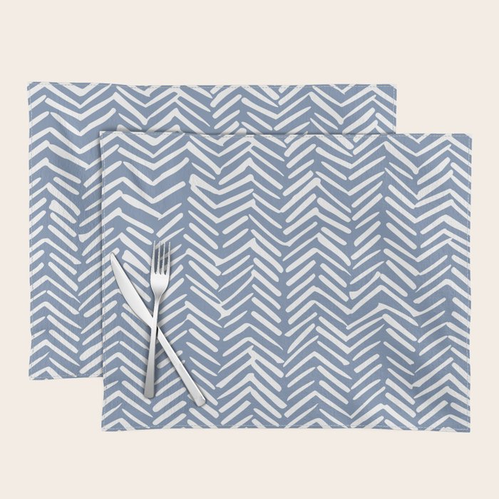 Abstract Herringbone Pattern, Rustic, Blue and White Placemat Gallery Image 1