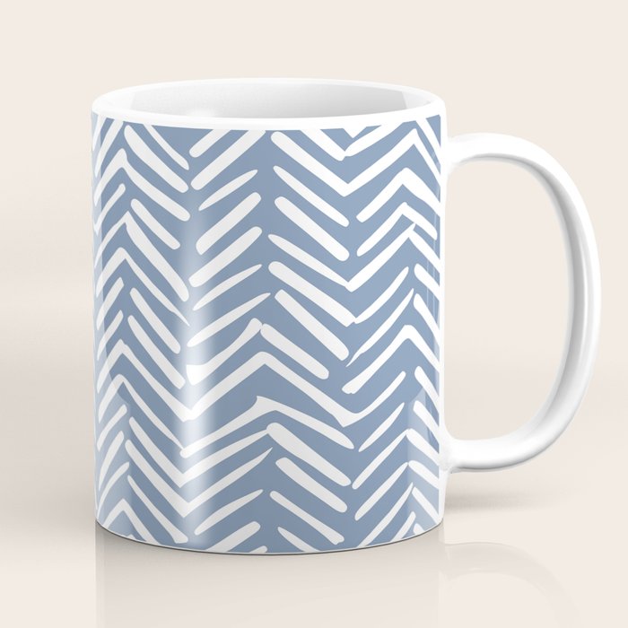 Abstract Herringbone Pattern, Rustic, Blue and White Coffee Mug Gallery Image 1