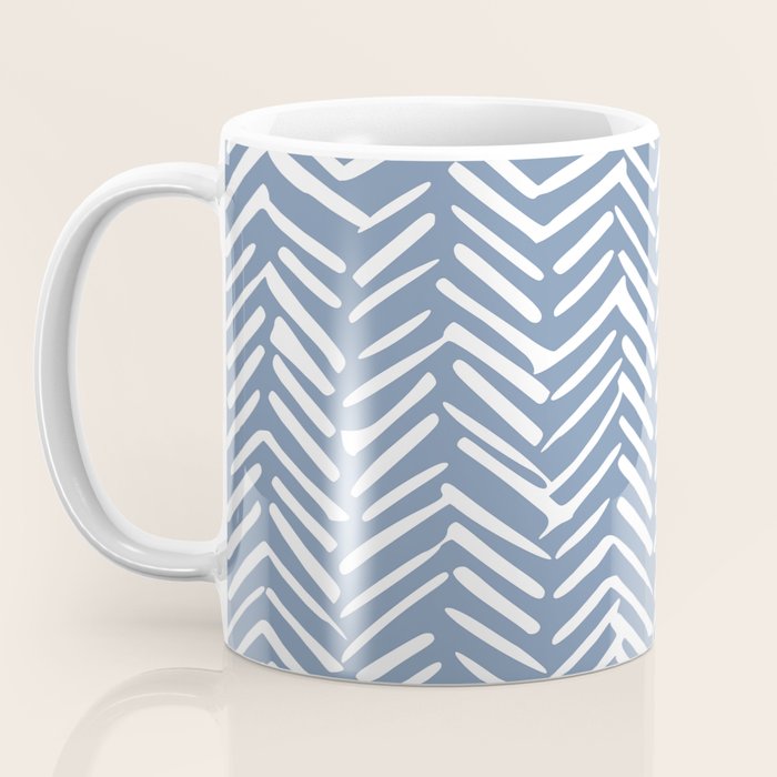 Abstract Herringbone Pattern, Rustic, Blue and White Coffee Mug Gallery Image 3