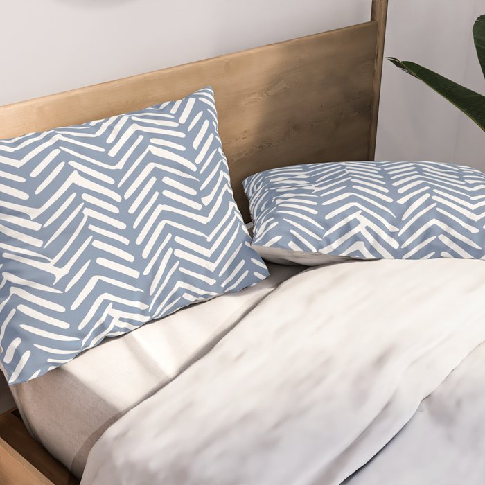 Abstract Herringbone Pattern, Rustic, Blue and White Pillow Sham Gallery Image 2