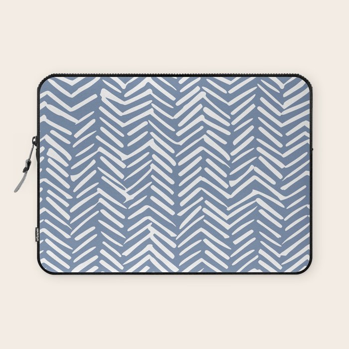 Abstract Herringbone Pattern, Rustic, Blue and White Laptop Sleeve Gallery Image 1