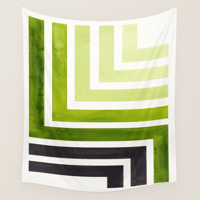 Sap Green Mid Century Modern Watercolor Colorful Ancient Aztec Art Pattern Minimalist Geometric Patt Wall Tapestry Gallery Image 4