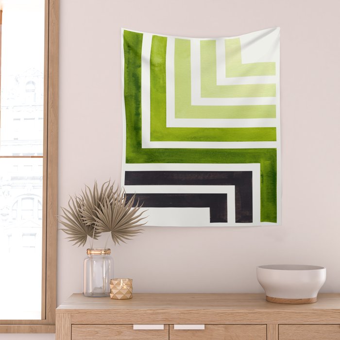 Sap Green Mid Century Modern Watercolor Colorful Ancient Aztec Art Pattern Minimalist Geometric Patt Wall Tapestry Gallery Image 2