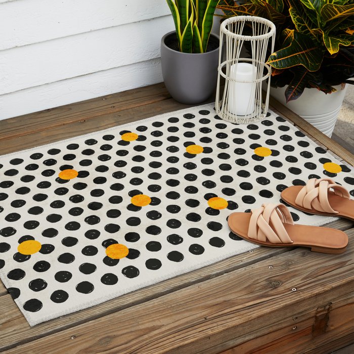 Brushed Strokes | Abstract Mid-Century Dots Pattern Outdoor Rug Gallery Image 2