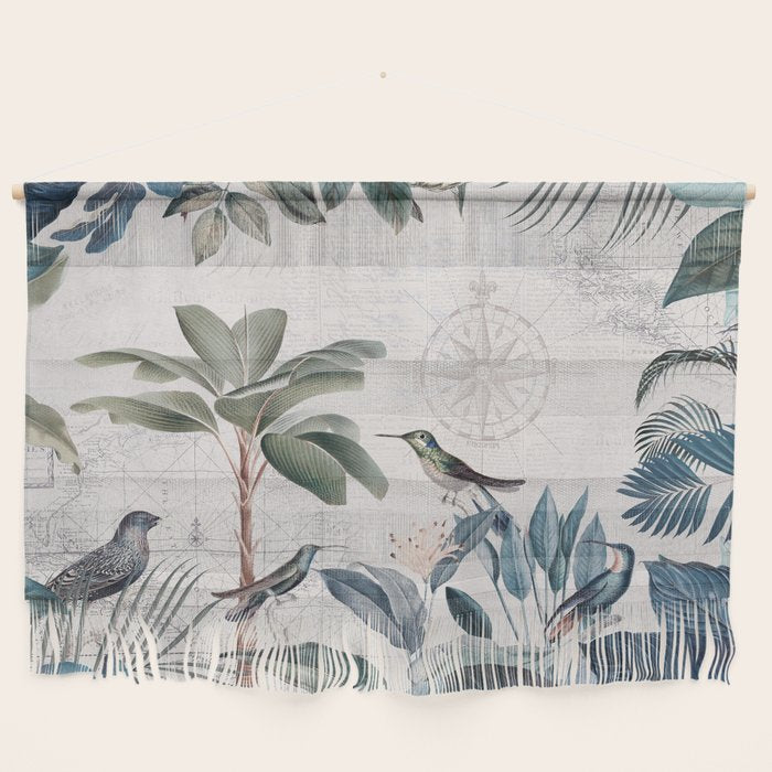 Tropical Birds Paradise Vintage Botanical Illustration Wall Hanging Gallery Image 1