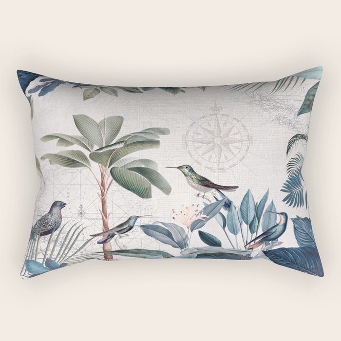 Tropical Birds Paradise Vintage Botanical Illustration Rectangular Pillow Gallery Image 2