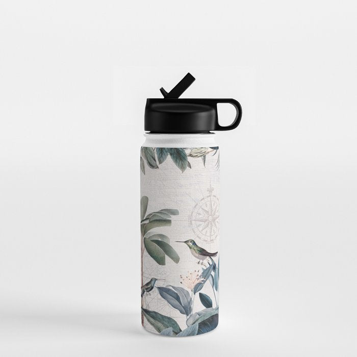 Tropical Birds Paradise Vintage Botanical Illustration Water Bottle Gallery Image 1