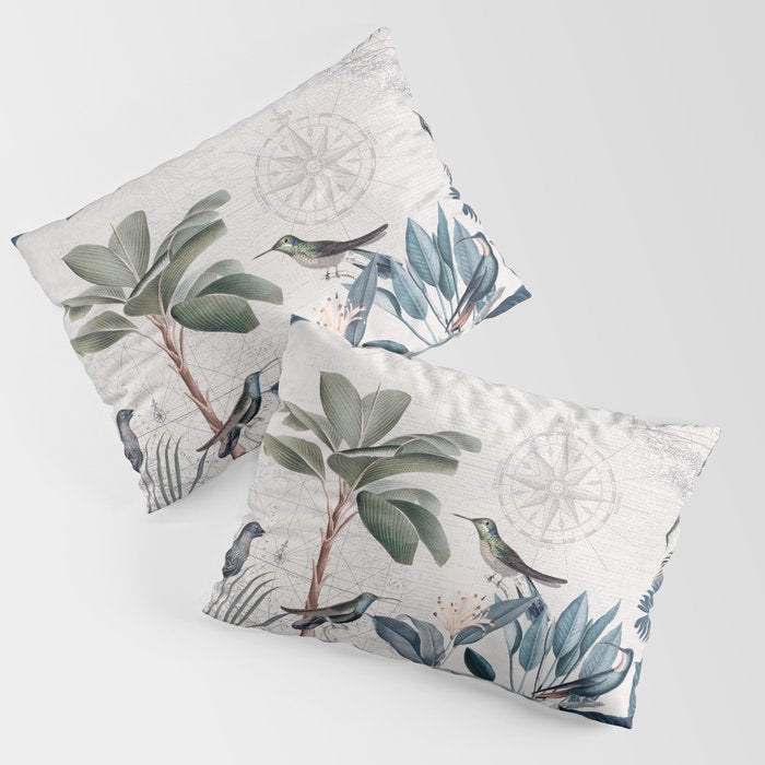 Tropical Birds Paradise Vintage Botanical Illustration Pillow Sham Gallery Image 3